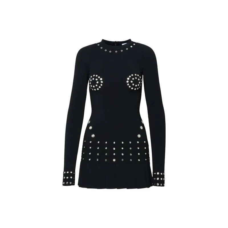 OFF WHITE Embellished Crewneck Long Sleeved Dress-0