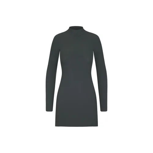 SKIMS SOFT LOUNGE TURTLENECK MINI DRESS Long Sleeved Dress Women's DEEP SEA/Deep Sea Color