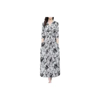 Mapping Short-Sleeved Dresses Women's Black And White Florals