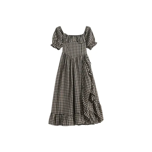 HUULOB Short-Sleeved Dresses Women's Coffee