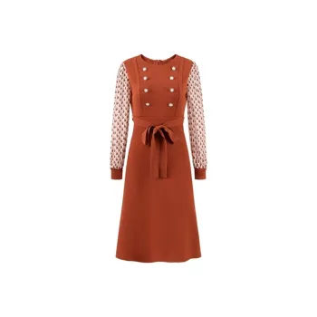 JZ Juzui Long-Sleeved Dresses Women's Heather Red Coffee
