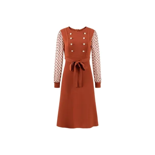 JZ Juzui Long-Sleeved Dresses Women's Heather Red Coffee