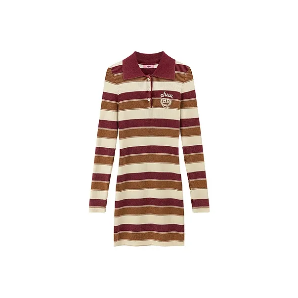 CHUU Long Sleeved Dress Women's Red Stripes-0