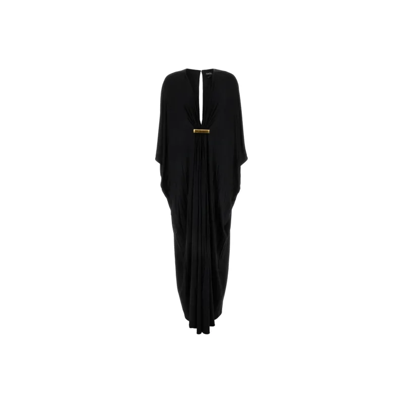TOM FORD Satin Stretch Jersey Deep V-Neck Kaftan Dress-0