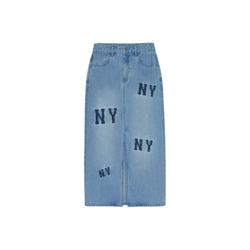 MLB New York Yankees Denim Long Skirts Women's Light Blue-0