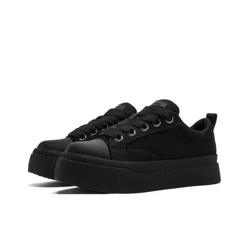 KUNGFUDEER Thread Line Collection Anti Slip Wear Resistant Low Top Skateboard Shoes Unisex Black