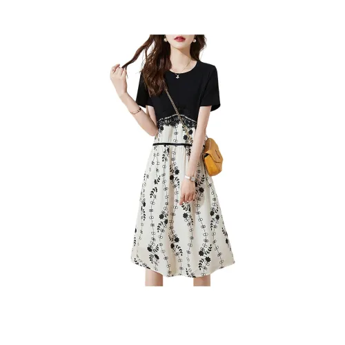 Mo Han Yi Mei Short Sleeved Dresses Women's Black White