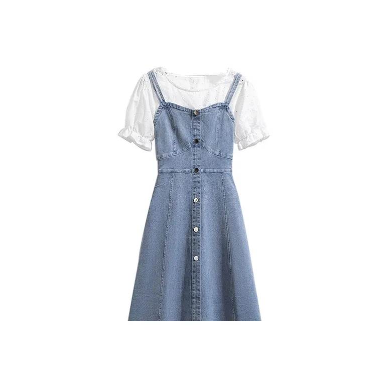 HUINIAN Short-Sleeved Dresses Women's Light Blue-0
