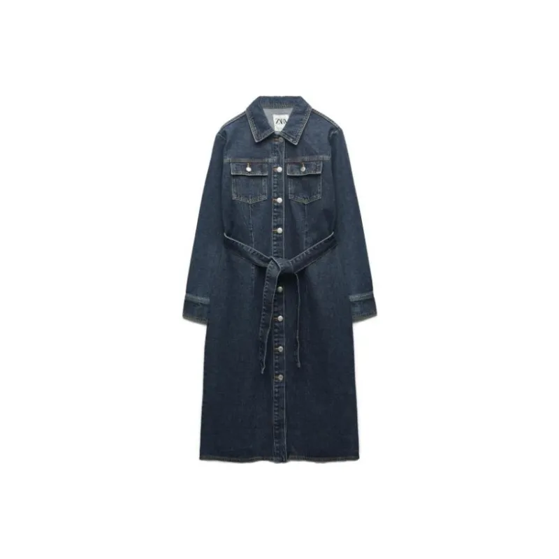ZARA Long-Sleeved Dresses Women's Blue-0