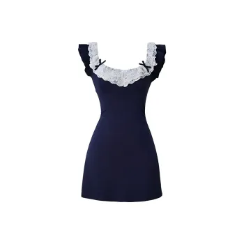 AFGGD Short Sleeved Dress Women's Navy Blue