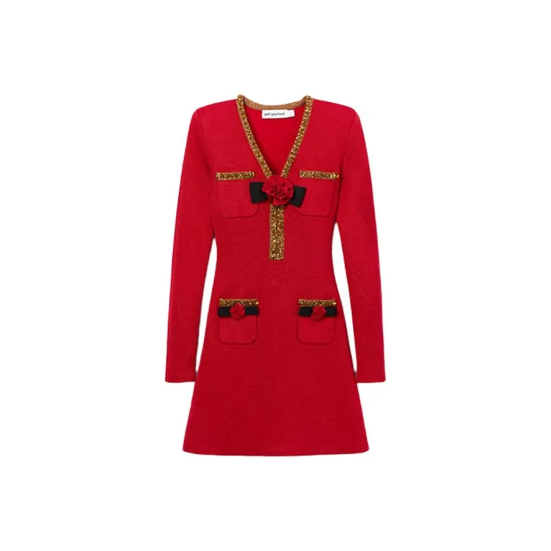 Self portrait Textured Knit Corsage Mini Dress-0