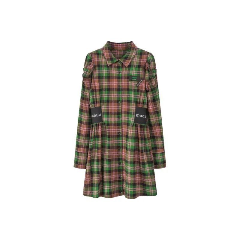 CHUU Long Sleeved Dresses Women's Pink Plaid-0