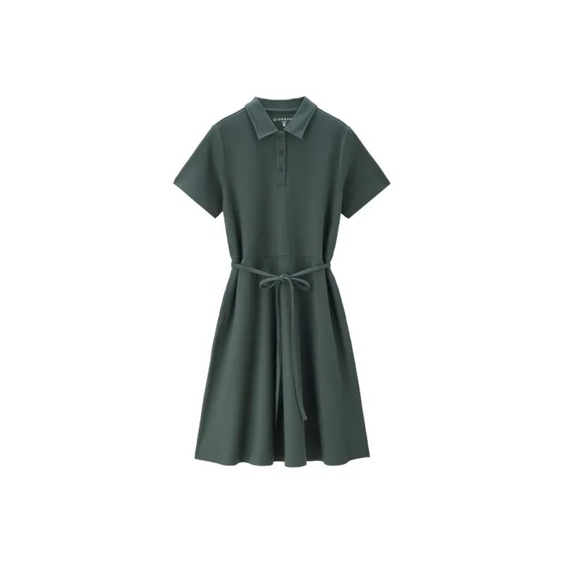UNIQLO Short Sleeved Dress Women's Dark Moss Green-0