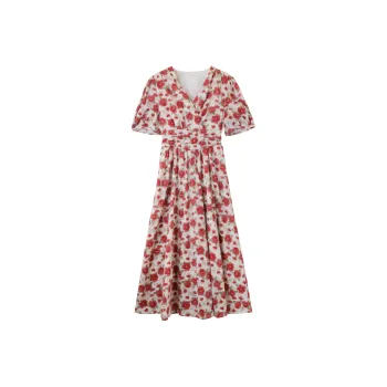 NAWAIN Short Sleeved Dress Women's Camellia Red