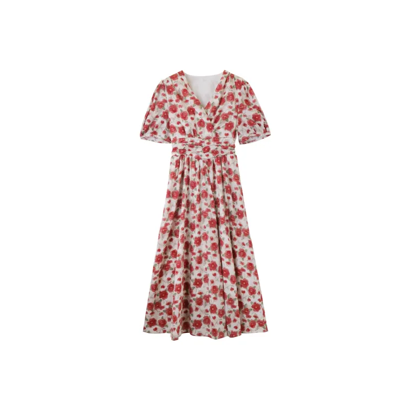 NAWAIN Short Sleeved Dress Women's Camellia Red-0