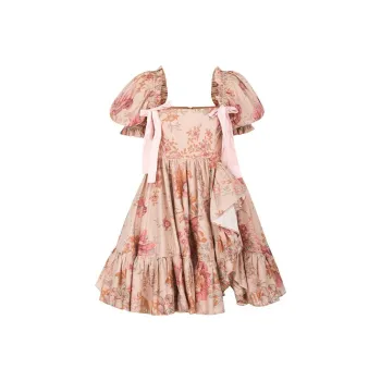 Selkie Short Sleeved Dresses Women's Brown With York Rose Print