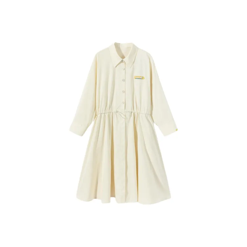 EICHITOO Long Sleeved Dress Women's Beige Yellow-0