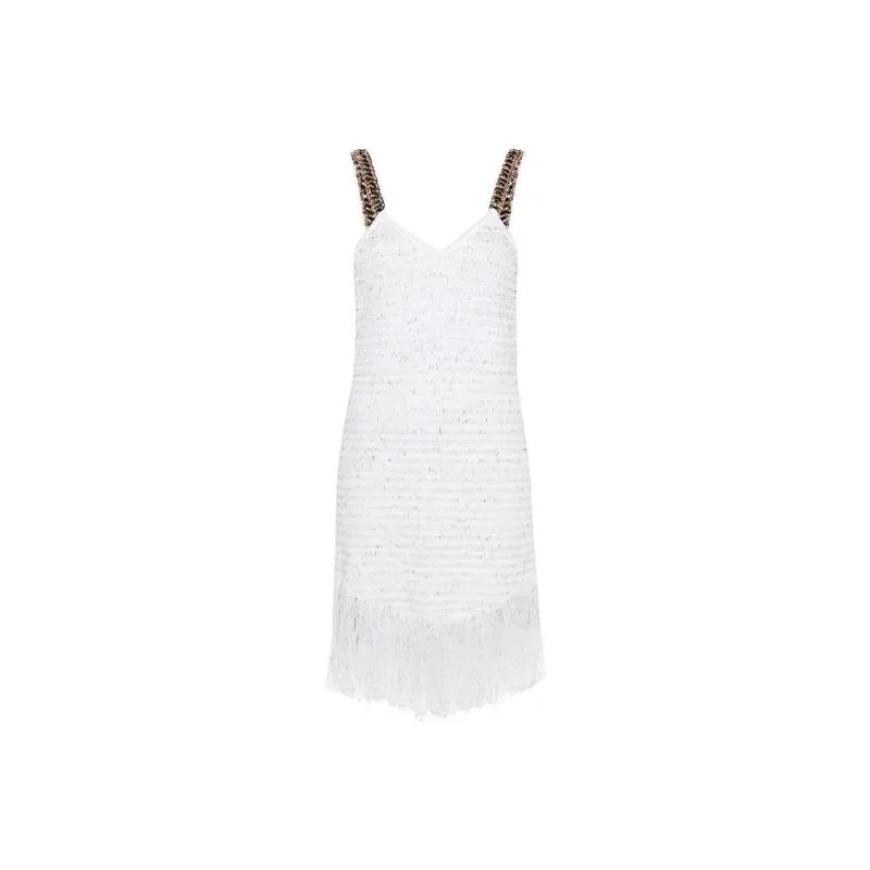 BALMAIN Chain Strap Lurex Tweed Mini Dress-0