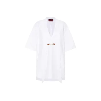 GUCCI Horsebit Buckle V Neck Poplin Mini Dress