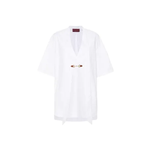 GUCCI Horsebit Buckle V Neck Poplin Mini Dress