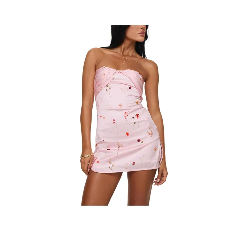 PRINCESS POLLY IRENA STRAPLESS MINI DRESS Sleeveless Dress Women's Pink Floral-0