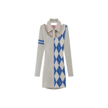 CHUU Long Sleeved Dresses Women's Blue Plaid