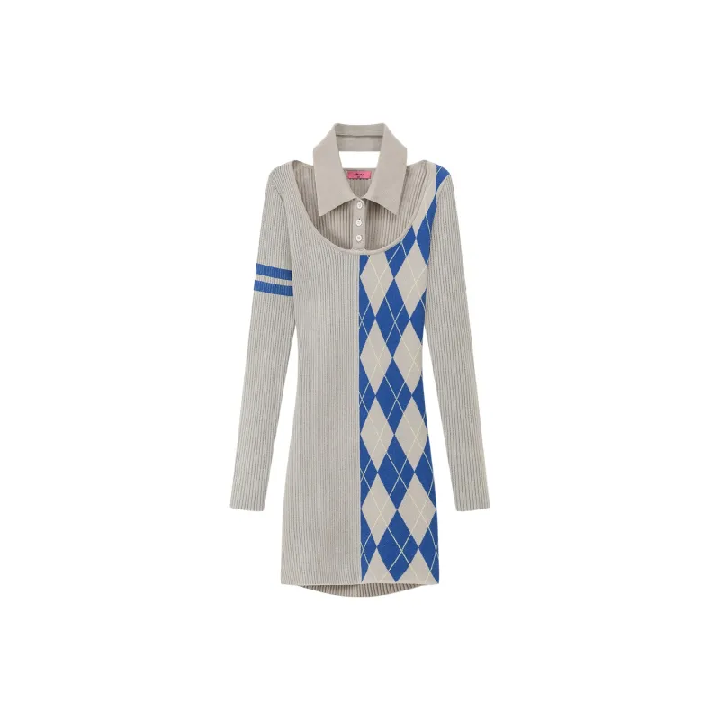 CHUU Long Sleeved Dresses Women's Blue Plaid-0