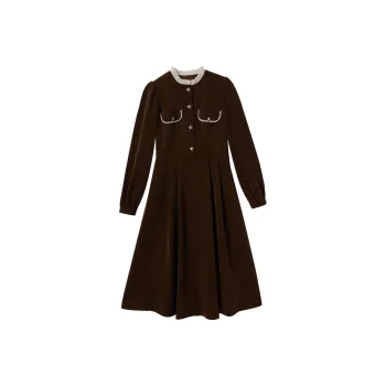 XIANGYING Long Sleeved Dress Women's Coffee