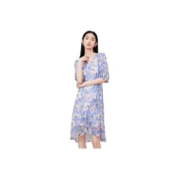 JZ Juzui Short Sleeved Dresses Women's Floral Purple