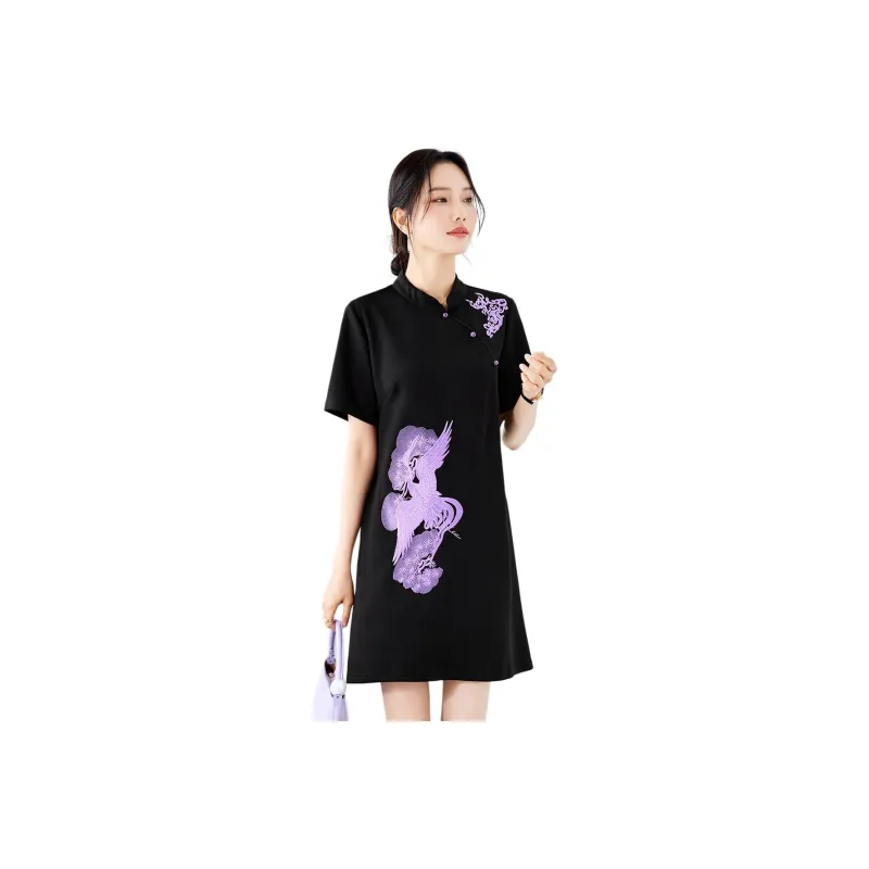 TERRE BLEUE Short Sleeved Dresses Women's Purple-0