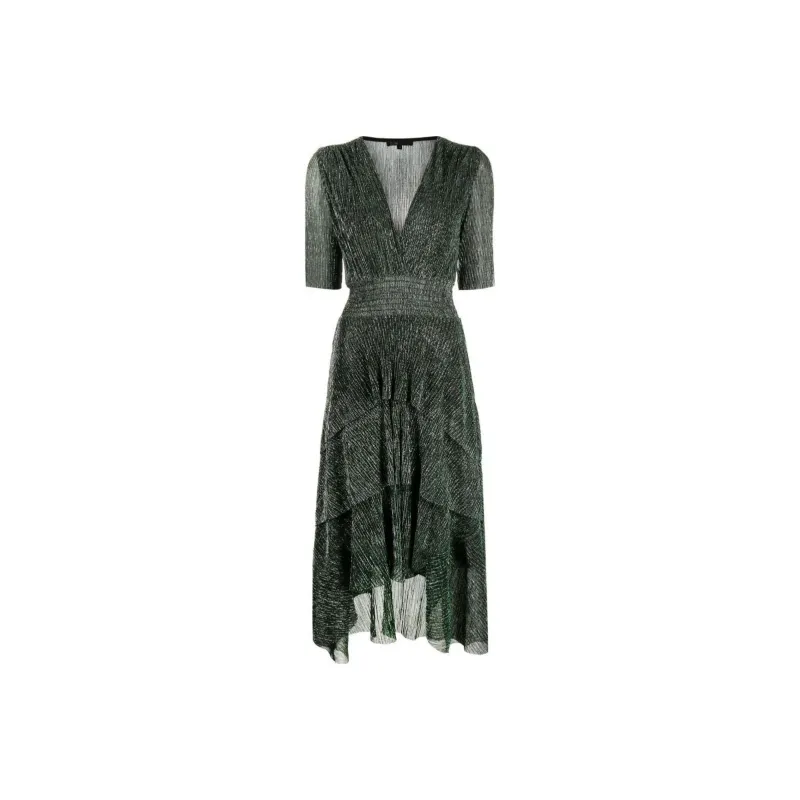 Maje Metallic-threading Ruffled Midi Dress-0