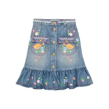Valentino Button Detailed Flared Hem Denim Skirt
