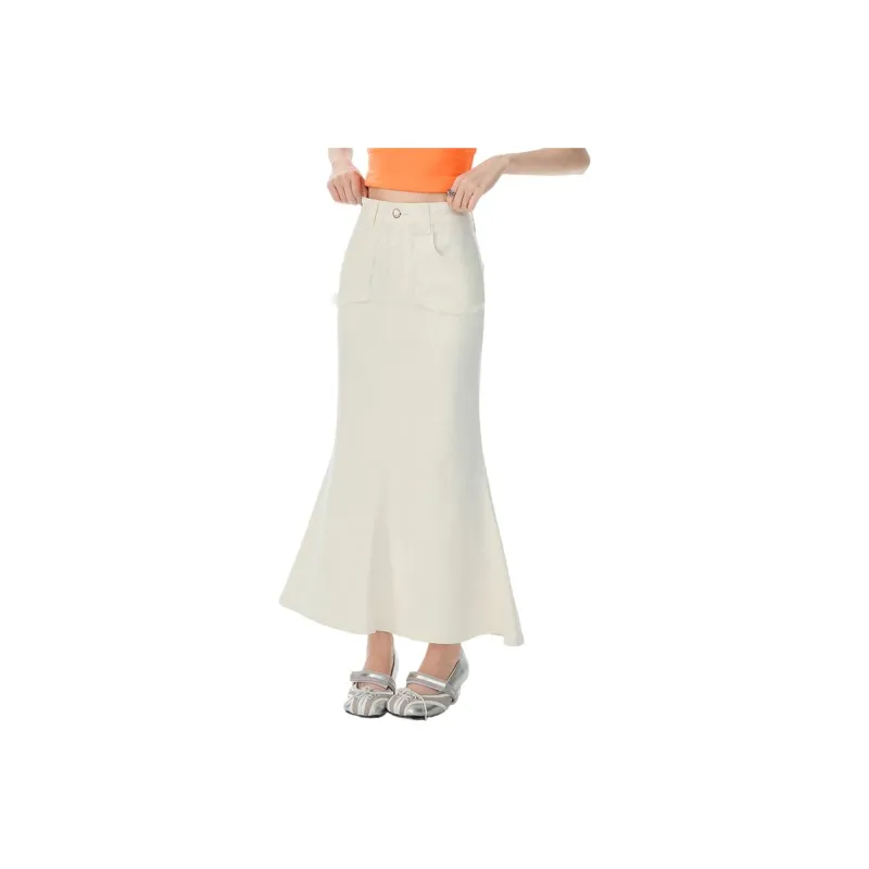 LCEVHZ'S Denim Long Skirt Women's Beige Apricot-0