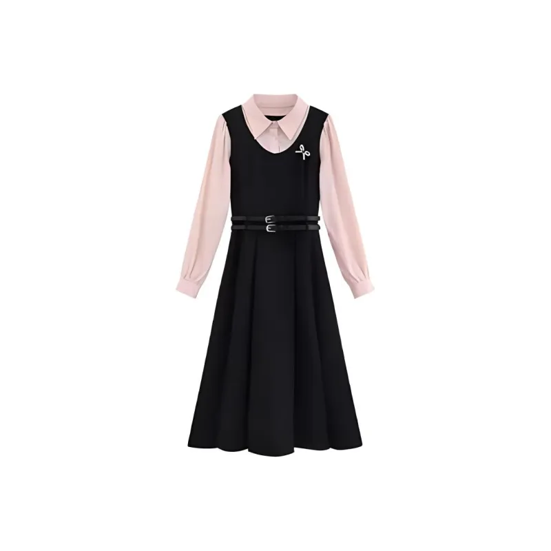 KKX Long-Sleeved Dresses Women's Pink & Black-0