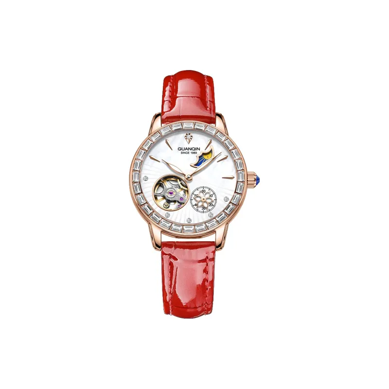 GUANQIN Dreamy Galaxy Collection Automatic Mechanical Movement Cow Leather Strap Watch Women's Watch White Dial-0