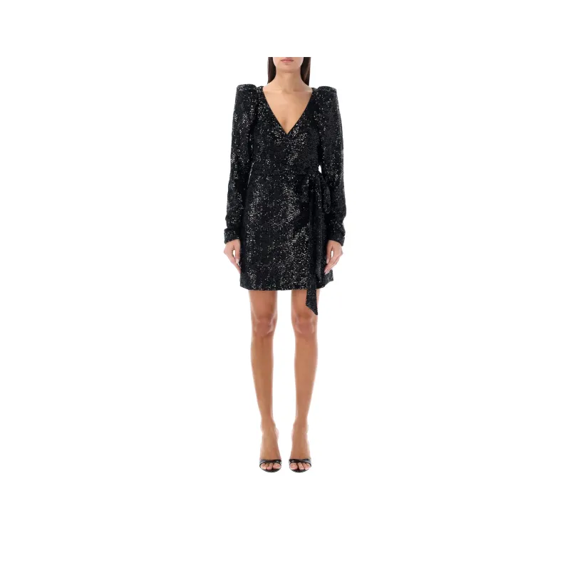 Rotate Sequin Embellished Wrapped Mini Dress-0