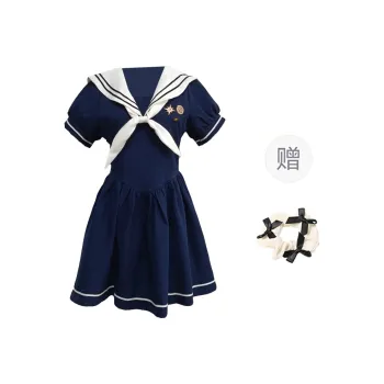 TORIGHT Short Sleeved Dress Women's Blue+Bowknot Hair Tie Comes With