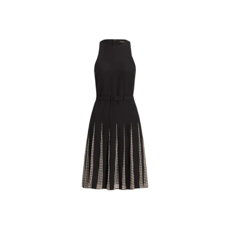 Polo Ralph Lauren Belted Double-Faced Georgette Dress Sleeveless Dress Women's Black-0