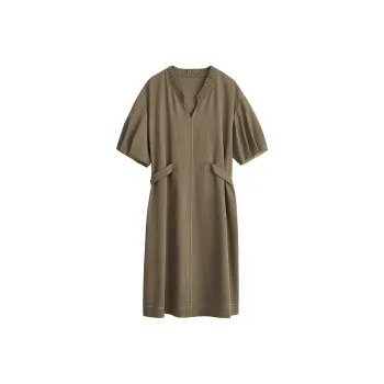 Initial Language Short-Sleeved Dresses Women's Olive Green