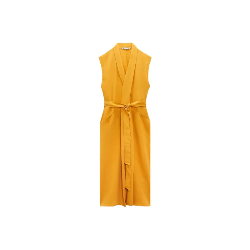 ZARA Sleeveless Dress Women's Mustard-0