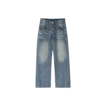 PAZZO Cat Whisker Embossed Denim Pants With Distressed White Finish Women's Denim Blue