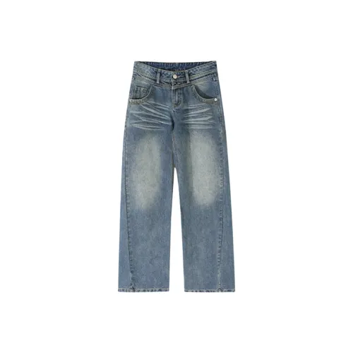 PAZZO Cat Whisker Embossed Denim Pants With Distressed White Finish Women's Denim Blue