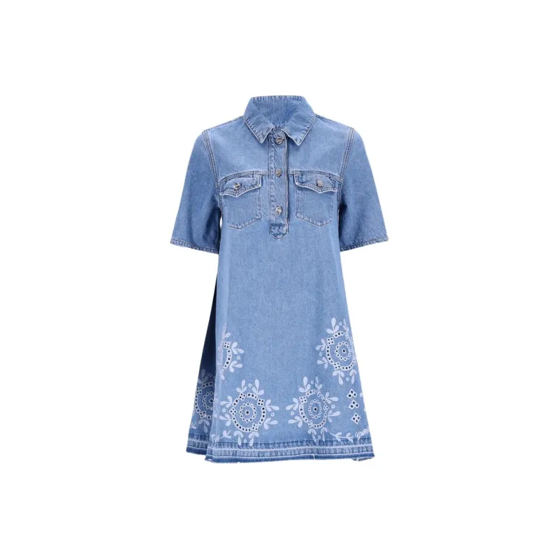 GANNI Embroidered Denim Dress-0