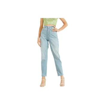 GUESS FW23 Lace Exposed Button Mom Jeans Jeans Women's Blue