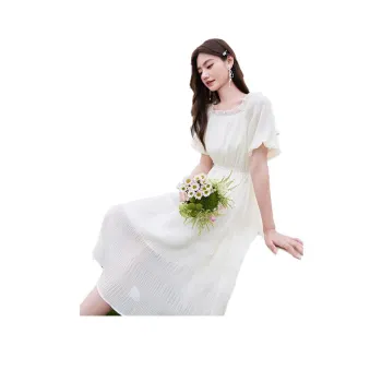 XIANGYING Short Sleeved Dresses Women's Beige