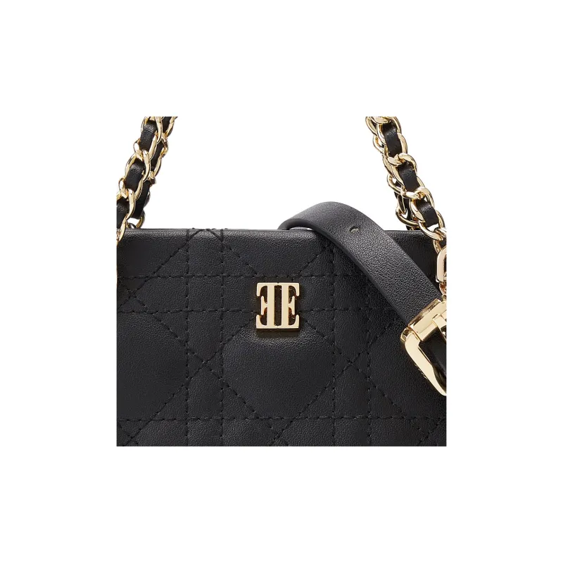 ELLE Cow Leather Tote Handbag Women's Black/White-3