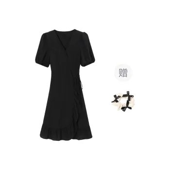 TORIGHT Short Sleeved Dress Women's Black+Bowknot Hair Tie Comes With