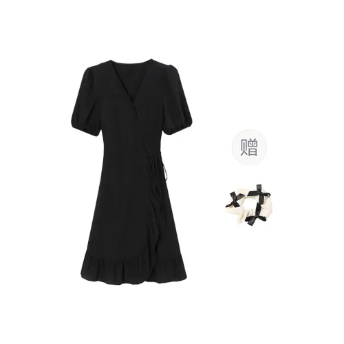TORIGHT Short Sleeved Leather Women's Black+Bowknot Hair Tie Comes With
