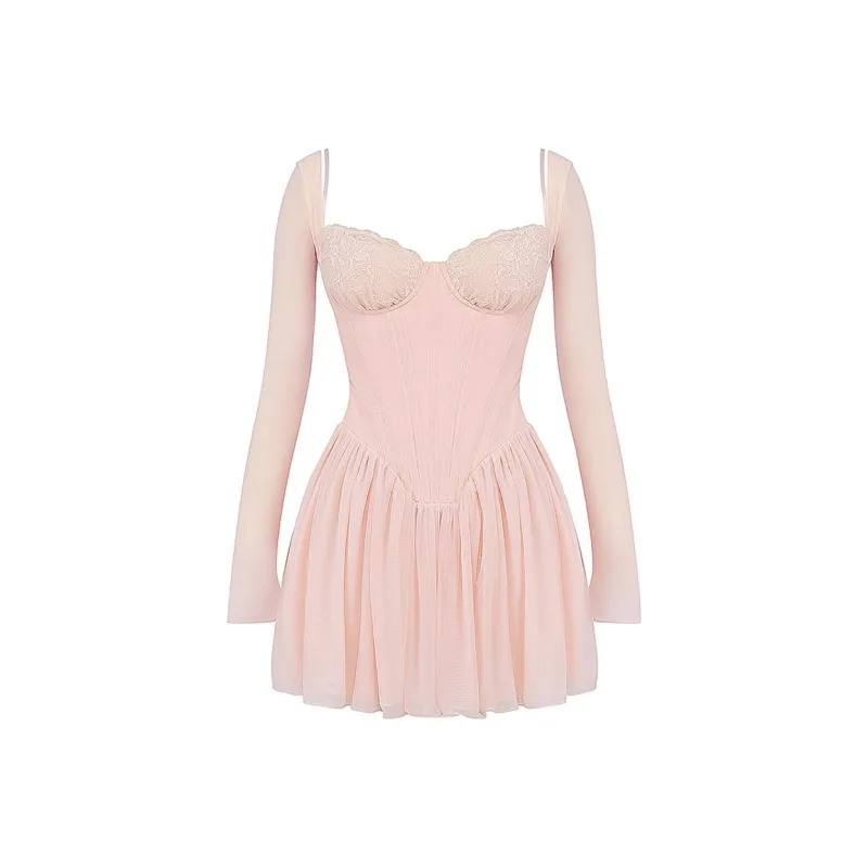 HOUSE OF CB FW23 Vivi Collection Long Sleeved Dresses Women's Peach-4