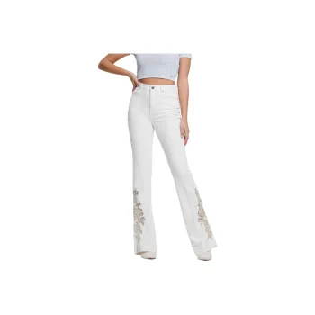 GUESS FW23 Pop '70s Floral Applique Flared Jeans Jeans Women's White